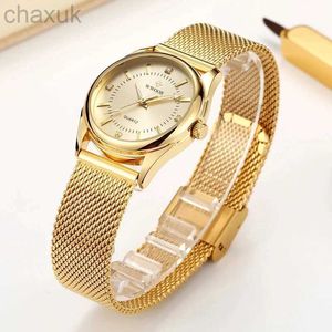 Polshorloges wwoor luxe merkjurk goud horloge dames elegante diamant kleine kwarts pols horloges voor dames staal mesh klok Zegarek Damski D240417