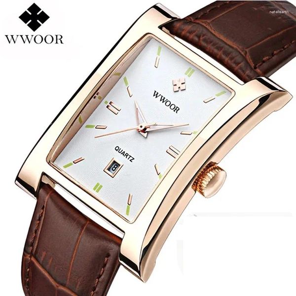 Montre-bracelets Wwoor Top Business Male Male Mencrophers Mens Mamis Mindist Leather Menti