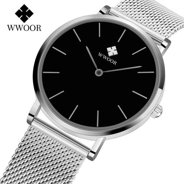 Montre-bracelets Wwoor Watch For Women Top Ladies Quartz Mesh Belt Ultra-Thin Watches Steel Imperproof-Wristwatch