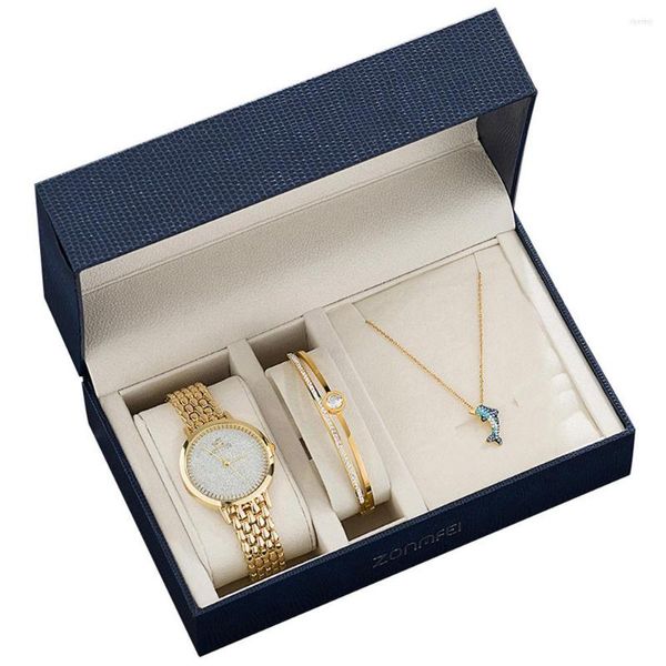 Relojes de pulsera XSVO Reloj de cuarzo para mujer Moda Acero trenzado Pulsera de diamante inoxidable Conjunto de combinación Vestido elegante