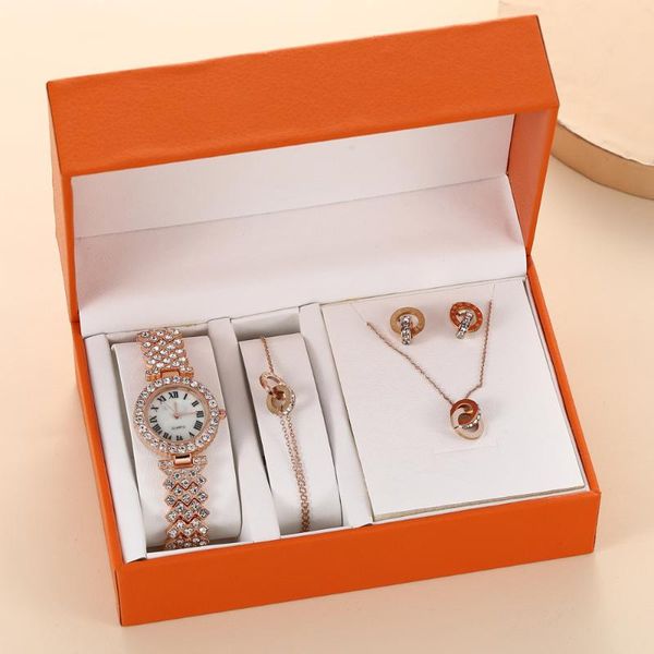 Montres-bracelets XSVO dames tempérament luxe Boutique ensemble coffret cadeau pleine bande d'acier montre à Quartz Bracelet collier boucles d'oreilles