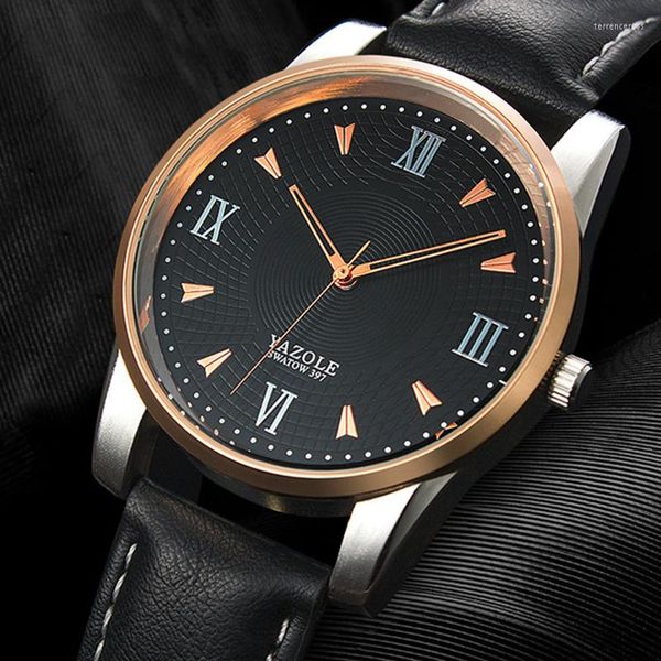 Relojes de pulsera YAZOLE Reloj para hombre Exquisito Lujo Erkek Kol Saati Moda Hombre Wriswatch Impermeable Cuero Romano Relojes para hombres Reloj