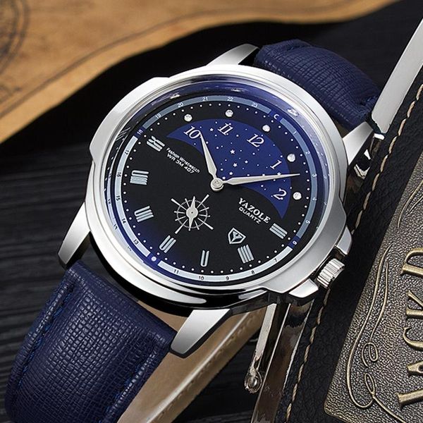 Relojes de pulsera YAZOLE Vender Moda Ocio Hombres Reloj Durable Movimiento de cuarzo con patrón de estrella Especial Independiente Segundos Diseño de dial 407