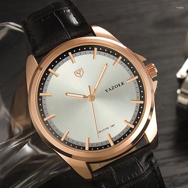 Relojes de pulsera YAZOLE de la mejor marca, reloj deportivo de esfera grande, relojes luminosos de moda para hombre, relojes impermeables de cuero, reloj Masculino