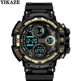 Montre-bracelets Yikaze Black Digital Mens Sports imperméable Timing Outdoor Watch G Infantry Impact Student Q240426
