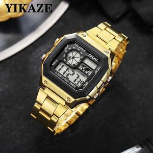 Polshorloges Yikaze Digital Watch Mens Watch roestvrijstalen riem aftellen Sport horloges waterdichte LED elektronische polshorloge voor mannen cadeau 240423