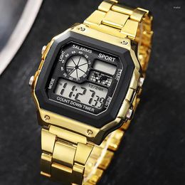 Montres-bracelets Yikaze Montres numériques pour hommes Sports Bracelet étanche Horloge Gold Electronice LED Montre-bracelet Homme Casucal Montre Homme