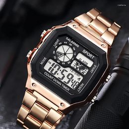 Montre-bracelets Yikaze Mentes de montres numériques pour hommes STRAP ACIER Classic Men Sports Chronographe Lumineux Chronographe Mâle Mâle Electronic