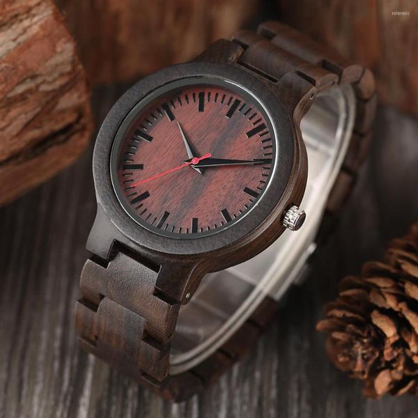 Relojes de pulsera YISUYA, relojes de madera de ébano para hombres, reloj Retro de madera para hombres, reloj de pulsera con esfera de escala Simple, reloj de pulsera con hebilla plegable de seguridad