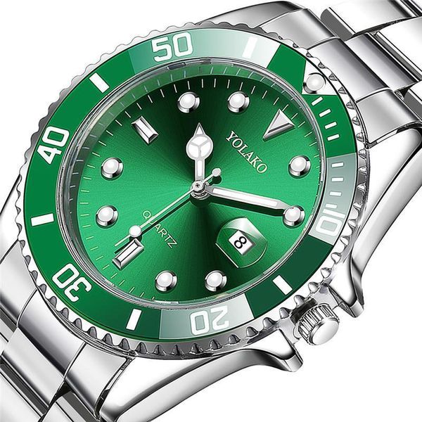 Relojes de pulsera YOLAKO, relojes deportivos informales de primeras marcas para hombres, reloj de pulsera con fecha de acero militar de lujo verde, reloj de pulsera para hombre, reloj de pulsera para hombre