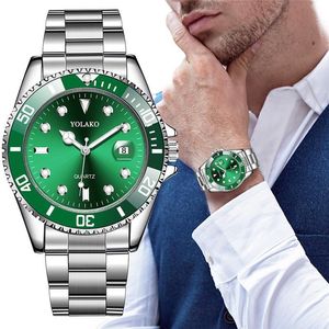 Relógios de pulso Relógio YOLAKO Luxo Moda Verde Masculino Relógios Militar Esporte Aço Inoxidável Data Relógio de Pulso Quartzo 221129