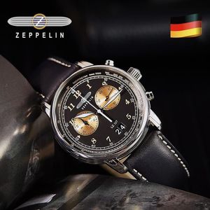 Polshorloges Zeppelin horloge geïmporteerd waterdichte lederen riembedrijf Casual kwarts twee-ogen multifunctionele chronograaf Montre Homme 3382
