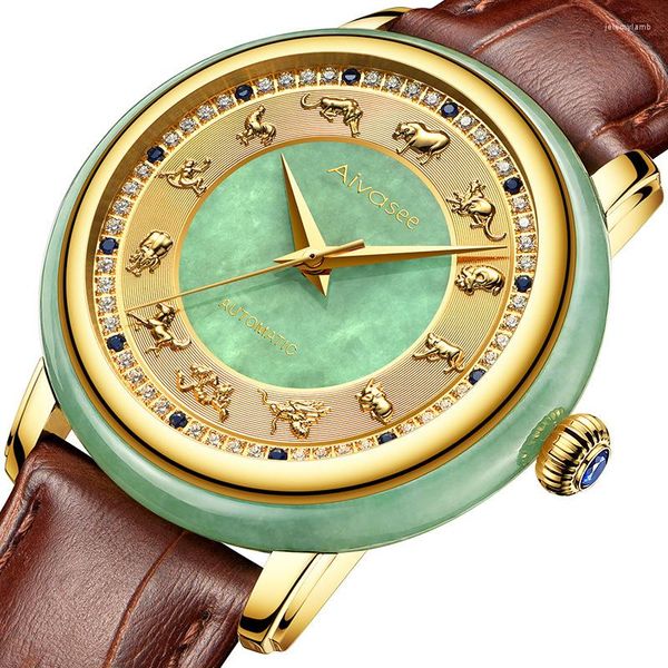 Montre-bracelets Zodiac Scale Natural Jade Men Automatic Motchical Watchs Top Fashion Sapphire Clock Couple de Femmes en acier inoxydable comme cadeau