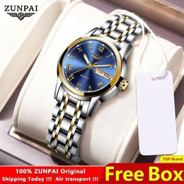 Montre-bracelets Zunpai Origina Ladies Watch Rose Gold Top Top Cuir Femelle Tendance Fashion Afficée Lumineuse Lumineuse