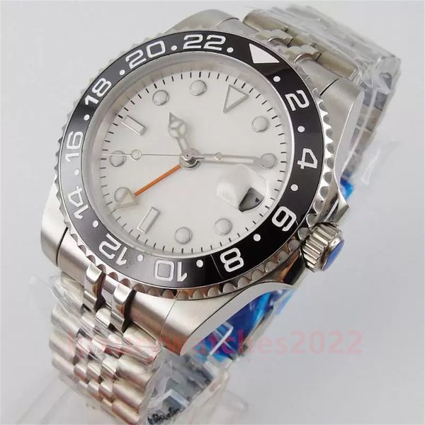 Montre Homme 40MM Cadran Blanc Automatique Asie 2813 Mouvement Verre Saphir Main Date Fenêtre Stérile Jubilé Acier Fin Bracelet Mental Montre-Bracelet En Céramique Noire