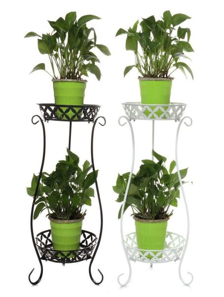 Iron Whited Doubleueer Plant Stand Flower Shelf for Rack Balcony Simple Indoor salon Room Café Bar Jardin Flower Pot Atagie L2476189