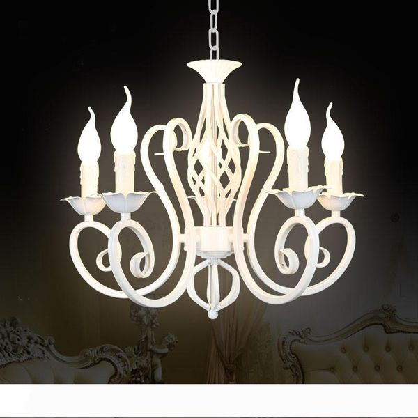 Fer forgé moderne pendentif lustres Vintage lustre plafond bougies luminaires luminaires noir blanc éclairage à la maison