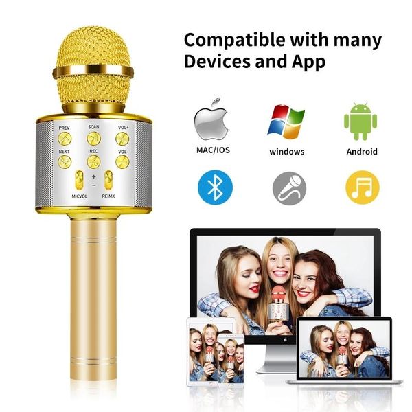WS 858 téléphone portable karaoké Microphone Audio trésor en direct Bluetooth sans fil condensateur Microphone avec boîte de vente au détail nouveau