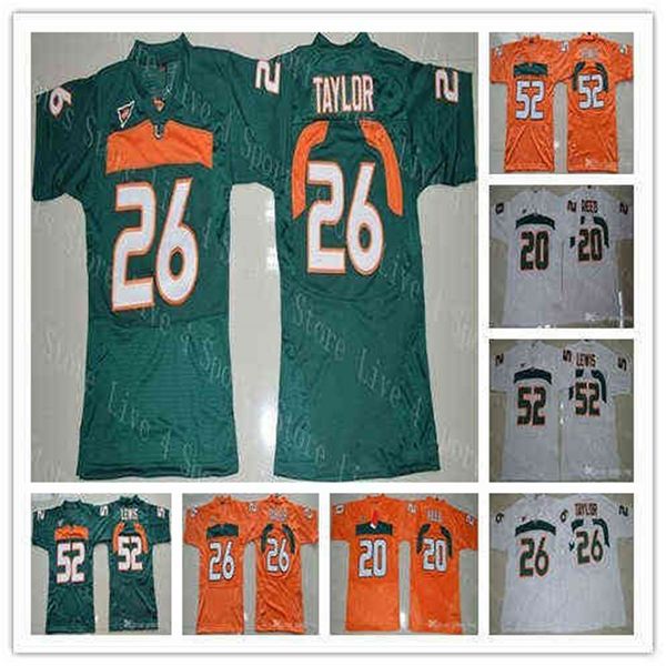 Ws American College Football Wear Cheap Ncaa Miami Hurricanes College Football Jerseys 26 Sean Taylor 52 Ray Lewis R.Lewis 20 Ed Reed Shirts Go