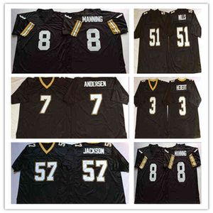 Ws American College Football Wear Ncaa Man Retro College Football 8 Maillots Archie Manning Noir 57 Rickey Jackson 7 Morten Andersen 3 Bobby He