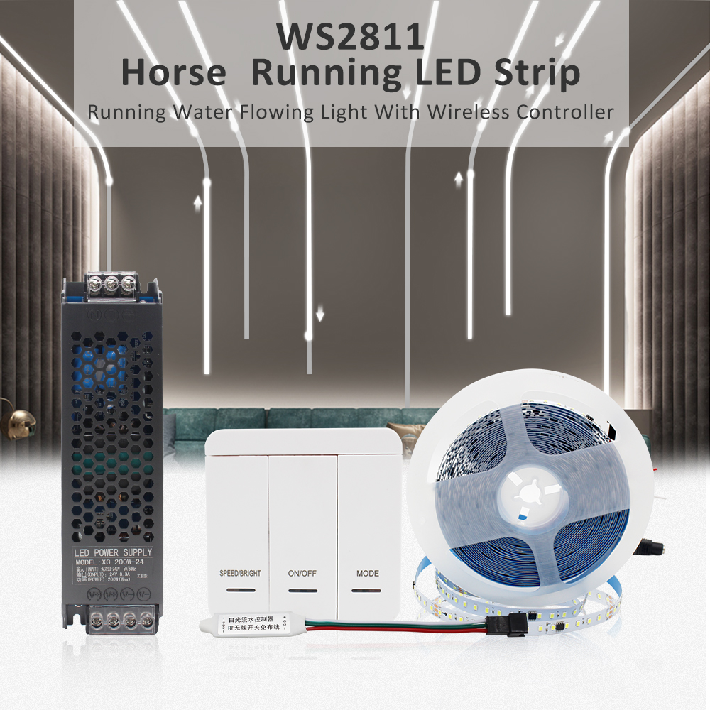 WS2811 2835SMD 24V DC LED-Streifen Fließendes Wasser Fließendes Licht Drahtloser Controller Pferderennen LED Flexibles Lampenband 120Leds/M IP30 10M 15M Kit
