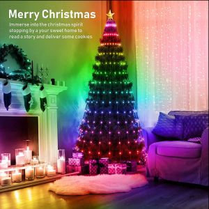 WS2812B Kerstboomtoppers Lichten Multicolor Fairy Led Star String Waterfall Xmas App Bluetooth Home Yard Holiday Decor DC5V