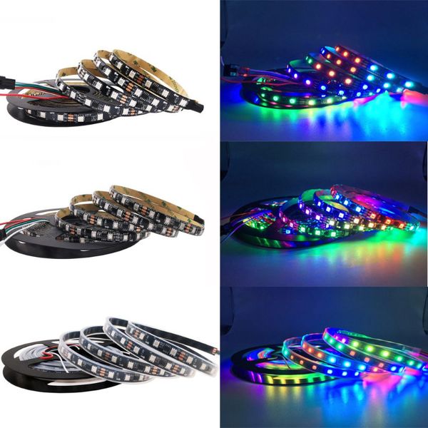 WS2812B Bandes LED RVB 60 LED/m Pixels Flexible Noir PCB Couleur LED Pixel Strip Dream Color DC12V Chambre non étanche Projet de bricolage CRESTECH168