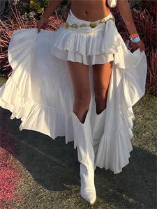 Wsevypo E-Girl années 90 esthétique blanc jupes asymétriques femmes taille basse couche à volants ourlet mini jupes Grunge Streetwear bas 240318