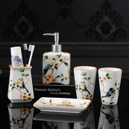 WSHYUFEI Set di accessori per il bagno in ceramica Strumenti per il lavaggio Bottiglia Collutorio Tazza Portaspazzolino Articoli per la casa244w