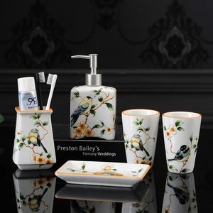 WSHYUFEI ensemble d'accessoires de salle de bain en céramique, outils de lavage, bouteille, tasse de bain de bouche, porte-brosse à dents, articles ménagers 265Q