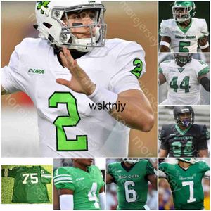 Wsk Custom North Texas UNT Mean Green Football Jersey NCAA College Cedrick Hardman Jason Bean Aune Adaway III White Simpson KD Davis Shorter