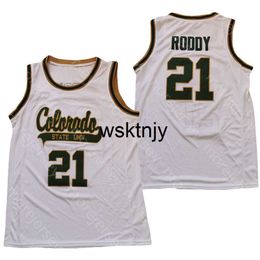 Wsk NCAA College Colorado State Basketball Jersey David Roddy Blanc Taille S-3XL Toutes les broderies cousues