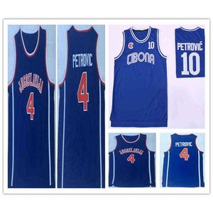 Wskt College porte un maillot de basket-ball bon marché pour hommes Jugoslavija Yougoslavie # 4 cousu Cibona Drazen Petrovic # 10 chemises bleu marine ordre de mélange