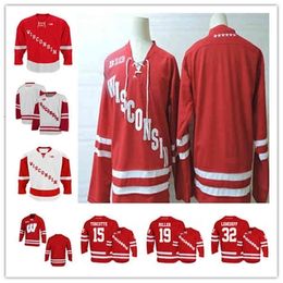 WSKT Custom Wisconsin Badgers College Hockey Jersey Cole Caufield Brock Dylan Holloway Mike Eaves Ryan McDonagh Corson Ceulemans Tarek Baker