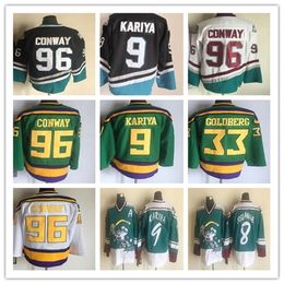 Wskt Men Vintage 96 Charlie Conway Mighty Movie Hockey Running Jerseys Noir Vert Blanc Or Alternate 1993-94 Away Trikot Shirts