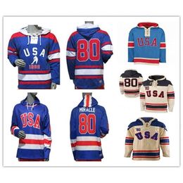 WSKT USA HOCKEY MIRACLE ON ICE 1980 Jersey Hoodies Royal Sweater Stitched Men Custom Elke naam elk getal goed