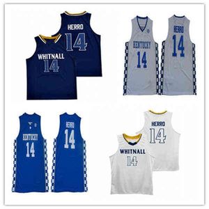 Wskt Wears Men 14 Whitnall High School Basketball Jersey Cousu Marine Blanc Bleu Kentucky Wildcats Tyler Herro College Maillot de basket