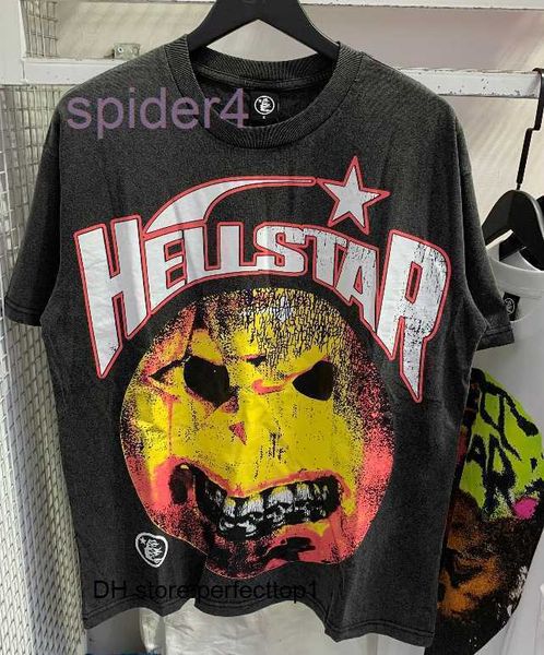 Wsxo T-shirts pour hommes à la mode Hellstar Hell Star sourire terre lavage vieux T-shirt à manches courtes en pur coton coupe ample CJOY