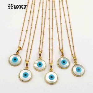 Wt-jn048 ronde vorm boze oog hanger natuurlijke witte shell met gouden bezel hanger ketting voor vrouwen sieraden cadeau voor vrouw x0707