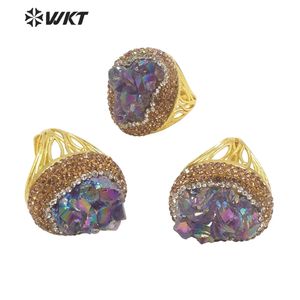 WT-R433 WKT Aura Amethyst Rhinestone Party Luxe Ring Party Gold-Plaat Classic Rings Accessoire Special 240403