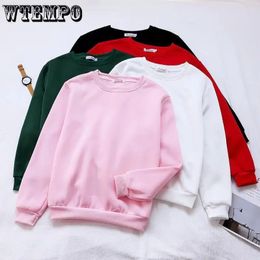 WTEMPO-sudaderas informales para mujer, jersey liso de hip hop básico con cuello redondo, chaqueta holgada, prendas de vestir 240115