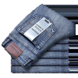 Wthinlee Business Heren Jeans Casual Rechte Stretch Mode Klassiek Blauw Zwart Werk Denim Broek Mannelijke Merk Kleding 231227