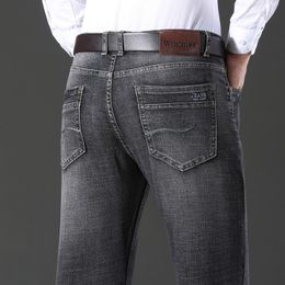 Wthinlee Mens Classic Blue Black Slim-fit jeans zakelijke katoenen elastische normale fit denim broek mannelijke merk broek