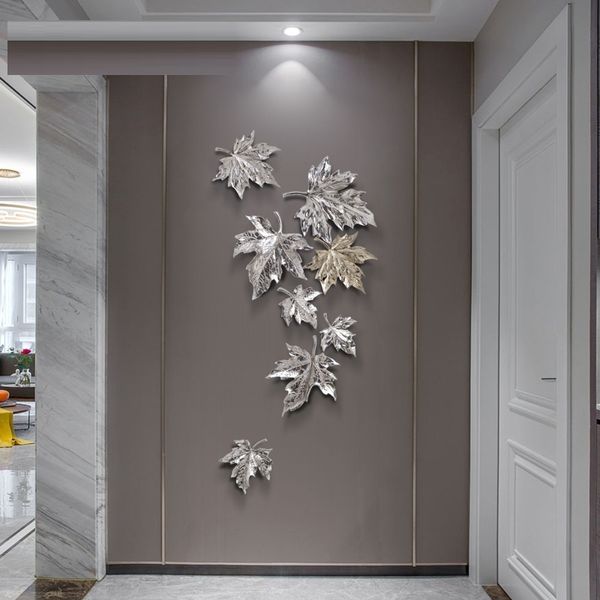 WU CHEN LONG lumière luxe feuille d'érable tenture murale décor à la maison résine artisanat fond créatif stéréo décoration murale Orn R4384 201201