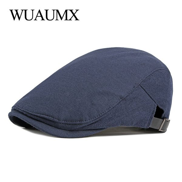 Wuaumx Simple printemps béret chapeau hommes femmes solide visière Golf conduite casquette décontracté hommes bec de canard chapeau noir réglable chevrons casquette