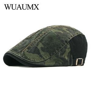 Wuaumx Lente Herfst Camouflage Baretten Hoeden Mannen Vrouwen Visgraat Caps Gewassen Katoen Krantenverkoper Cap Cabbie Ivy Platte Hoed Verstelbare