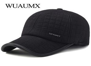 Wuaumx Casquette de baseball plus épaisse d'hiver pour hommes avec oreillettes Garder au chaud Casquette en coton Snapback Hommes Père Chapeau Protection des oreilles Casquette Y191596887