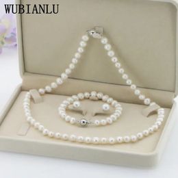WUBIANLU 4 couleurs charmantes femmes 7-8mm blanc véritable collier de perles Bracelet boucle d'oreille bijoux en gros et au détail 240118