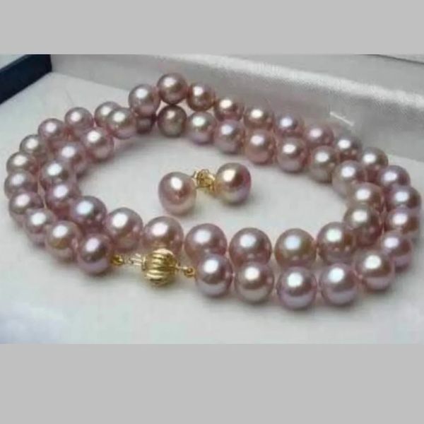 WUBIANLU charmant femmes 89mm violet rose Akoya collier de perles de culture 45 cm boucle d'oreille bijoux en gros et au détail 240122