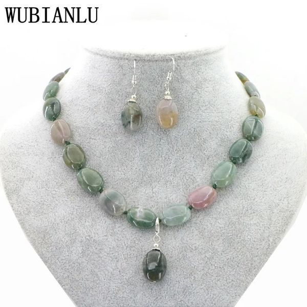WUBIANLU femmes pendentif collier boucles d'oreilles ensemble de bijoux pierre naturelle 13X18mm rubis rouges Agates Jades opale perle ovale T218 240115